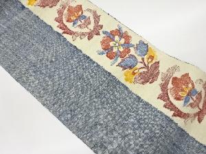 手織り真綿紬縞に草花模様織出し名古屋帯